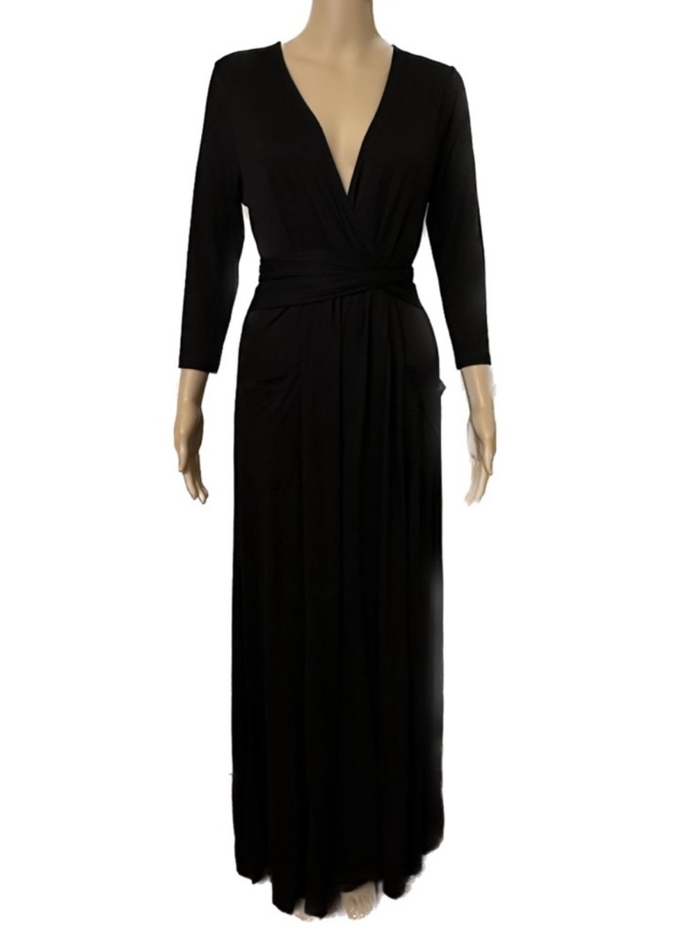 ezra Black Long Sleeve Wrap-Front Maxi Dress